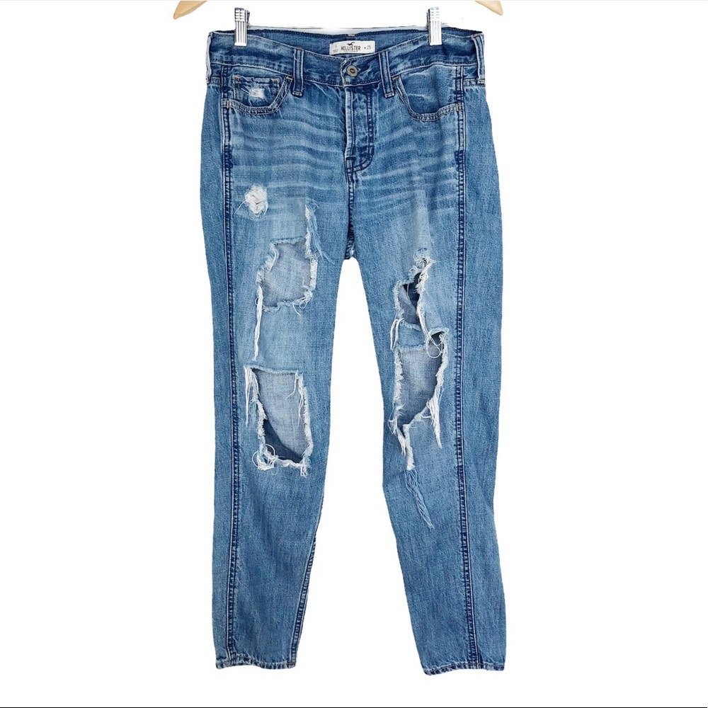 Hollister Distressed Ripped Jeans Button Fly Blue Size 1/25
